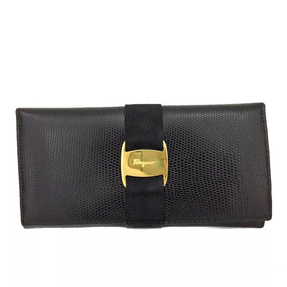 Salvatore Ferragamo Handbags - Authentic Salvatore Ferragamo Vara Black Leather Long Bifold Wallet EUC